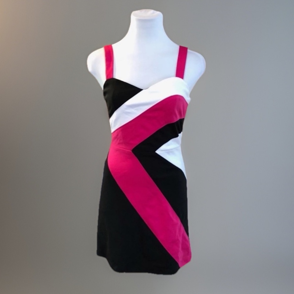 Black Pink White Stripe Summer Sheath Dress